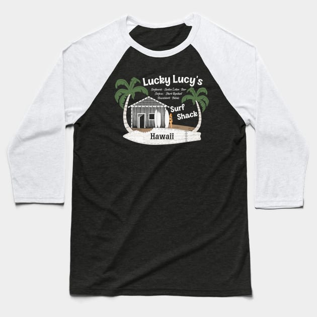 Lucky Lucy's Surf Shack Surfer Baseball T-Shirt by SunGraphicsLab